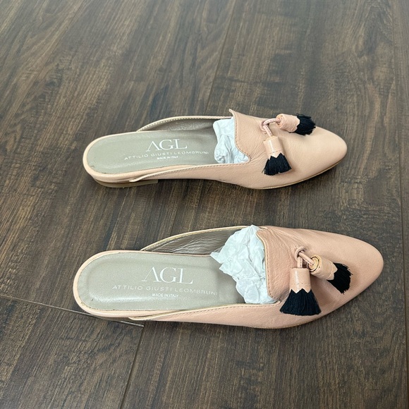 AGL Attilio Giusti Leobruni BLUSH LEATHER OPEN BACK POINTED TOE Tassels Flats - Picture 9 of 10
